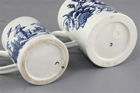 A Caughley floral spray pattern mug, c.1780 and a Worcester La Peche / Le Promenade small mug